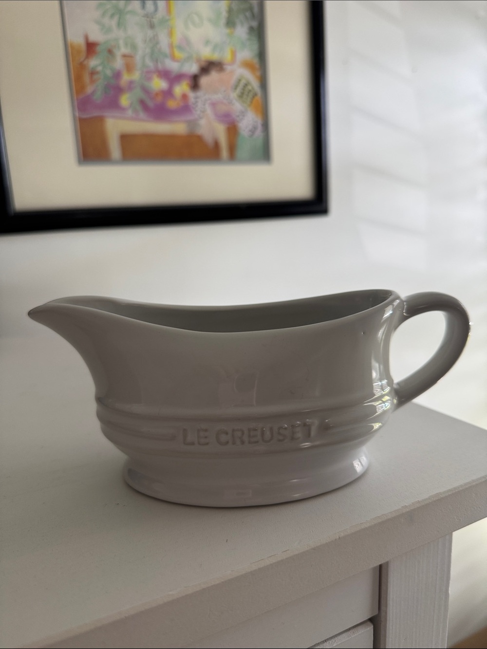 Le Creuset Cream Ceramic Gravy Boat with Handle